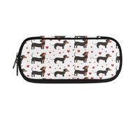 SdetYuia Astuccio per matite con stampa di gallo nero rosso bianco e nero, astuccio per penne e matite, per il rientro a scuola, Cane Bassotto Cuore Rosso Love, 8.8"x1.7"x4.1", Astuccio