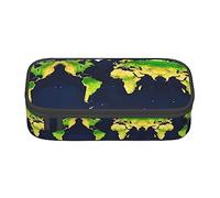 SdetYuia Astuccio per matite con stampa di mappa del mondo, grande capacità, per adulti, borsa per cosmetici, Nero , 8.3"x3.7"x2", Astuccio