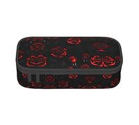 SdetYuia Astuccio per matite con stampa di rose rosse e nere, grande capacità, per adulti e cosmetici, Nero , 8.3"x3.7"x2", Astuccio