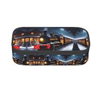 SdetYuia Astuccio per matite con stampa di treno ferroviario di notte di Natale invernale di grande capacità per interstrato adulti borsa cosmetica forniture, Nero , 8.3"x3.7"x2", Astuccio
