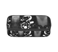 SdetYuia Astuccio per matite di grande capacità, con stampa di note musicali, colore nero e bianco, borsa per cosmetici, astuccio per penne semplice per adulti, Nota di musica bianca nera,