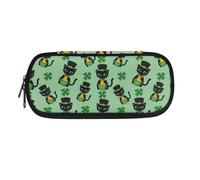 SdetYuia Astuccio per matite estetico con stampa floreale con cavalli, per bambini, ragazzi, con slot multiplo, per viaggi, Giorno di San Patrizio Quattro Foglie Gatto Nero, 8.8"x1.7"x4.1", Set di