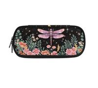 SdetYuia Astuccio portamatite con fiori e farfalle carino per donne astuccio con forniture per ragazze astuccio portatile Kawaii per le scuole medie superiori, Fiore libellula., 8.8"x1.7"x4.1",