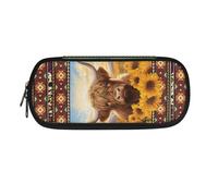SdetYuia Astuccio portamatite con fiori e farfalle carino per donne astuccio con forniture per ragazze astuccio portatile Kawaii per le scuole medie superiori, Girasole di mucca 1, 8.8"x1.7"x4.1",