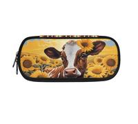 SdetYuia Astuccio portamatite con fiori e farfalle carino per donne astuccio con forniture per ragazze astuccio portatile Kawaii per le scuole medie superiori, Girasole Mucca 2, 8.8"x1.7"x4.1",