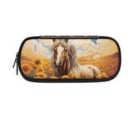SdetYuia Astuccio portamatite con fiori e farfalle carino per donne astuccio con forniture per ragazze astuccio portatile Kawaii per le scuole medie superiori, Girasole Cavallo, 8.8"x1.7"x4.1",