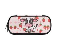 SdetYuia Astuccio portamatite con fiori e farfalle carino per donne astuccio con forniture per ragazze astuccio portatile Kawaii per le scuole medie superiori, Fragola Mucca, 8.8"x1.7"x4.1", Astuccio