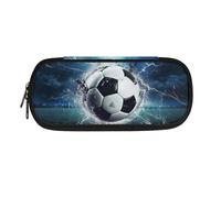 SdetYuia Astuccio portapenne con stampa di calcio per bambini, grande capacità, organizer per matite per scuola e ufficio, Calcio Fulmine - Blu, 8.8"x1.7"x4.1", Astuccio