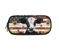 SdetYuia Custodia per il trasporto di penne e matite con lupo viola, organizer per il rientro a scuola, astuccio per matite per bambini, ragazze e ragazzi, Girasole Bandiera Americana Mucca,