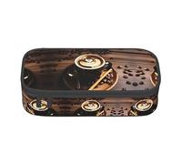 SdetYuia Delizioso astuccio per matite con stampa a forma di cuore e caffè, grande capacità, per adulti e borse cosmetiche, Nero , 8.3"x3.7"x2", Astuccio