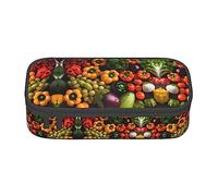 SdetYuia Varietà Verdure Fresche Frutta Stampa Matita Astuccio Grande Capacità Penna Sacchetto per Interlayer Adulti Cosmetici Forniture, Nero , 8.3"x3.7"x2", Astuccio
