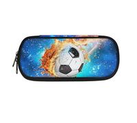 SdetYuia Water Flame - Astuccio per matite da calcio, grande capacità, con cerniera, portapenne, organizer per cancelleria da calcio, multifunzione, per scuola, studenti, università, Calcio Fiamma