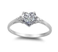 SDEWFFWSA Anello da donna a forma di cuore, romantico, con zirconia cubica, placcato argento, gioiello alla moda, 8, Metallo, Non pietra preziosa