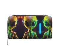 SDFHU Alien Planet Print Portafoglio da donna alla moda adatto ai viaggi 7,9 x 3,9 cm casual pochette regalo per le signore, nero, Taglia unica, Arte