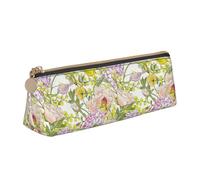 SDFHU Astuccio leggero e spazioso con stampa floreale viola e giallo, grande capacità, con cerniera triangolare, per strumenti di scrittura, bianco, Taglia unica