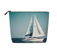 SDFHU Barca a vela Paesaggio Stampa Toiletry Pouch per le Donne Monostrato Makeup Bag Viaggio Essenziali Cosmetici Con Cerniera, nero, Taglia unica