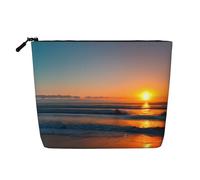 SDFHU Bella borsa da toilette da donna con stampa di oceano all'alba, borsa per il trucco a strato singolo da viaggio, con cerniera, nero, Taglia unica