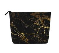 SDFHU Borsa da toilette con stampa sfondo nero e oro per le donne Borsa da trucco monostrato essenziale da viaggio Cosmetici con cerniera, nero, Taglia unica