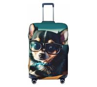 SDFHU Chihuahua Cane Occhiali Stampa Valigie Coperture Personalizzate Protezione Bagagli Elastico Lavabile Copertura di Viaggio, nero, Medium