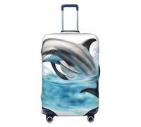 SDFHU Copertura per valigie con stampa di delfino oceano che ti guarda, protezione per bagagli personalizzata elastica lavabile copertura per attrezzi da viaggio, nero, Medium