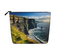 SDFHU Ireland Outdoors County Clare The Cliffs Print Toiletry Pouch per le donne Borsa per il trucco monostrato Borsa da viaggio Essentials Cosmetici con cerniera, nero, Taglia unica