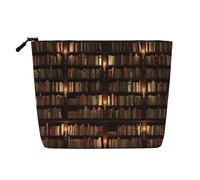 SDFHU Library Bookshelf Book Print Toiletry Pouch per le donne Borsa per il trucco monostrato Borsa da viaggio Essentials Cosmetici con cerniera, nero, Taglia unica