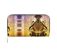 SDFHU Portafoglio da donna con stampa di note musicali per pianoforte, violino e note musicali, alla moda, adatto ai viaggi, 7,9 x 3,22,9 cm, idea regalo per le signore, nero, Taglia unica, Arte