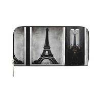 SDFHU Portafoglio da donna con stampa Torre Eiffel caffè parigino alla moda adatto ai viaggi 7,9 x 3,22,9 cm casual pochette regalo per le signore, nero, Taglia unica, Arte