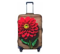 SDFHU Tavola di legno Retro Fiore Rosso Dalia Stampa Valigie Coperture Personalizzate Protezione Bagagli Elastico Lavabile Copertura Dell'attrezzatura Da Viaggio, nero, Large