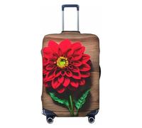 SDFHU Tavola di legno Retro Fiore Rosso Dalia Stampa Valigie Coperture Personalizzate Protezione Bagagli Elastico Lavabile Copertura Dell'attrezzatura Da Viaggio, nero, X-Large