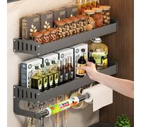 SDFJKHRD 2 Pezzi Portaspezie da Appendere,Portaspezie da Parete con Porta Rotolo da Cucina E 10 Ganci, Porta Spezie per Cucina, per Cucina, Bagno,Grigio,50cm