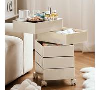 SDFJKHRD Carrelli Portaoggetti A 5 Ripiani, Armadio Portaoggetti Multifunzionale con Ruote E Cassetto Rotante, Utilizzabile in Soggiorno, Camera da Letto,Bianca,41.5x31.5x61cm