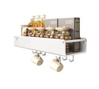 SDFJKHRD Portaspezie, Portaspezie da Appendere, 40cm, Bianca, Multifunzione, Salvaspazio, Da Parete, Da Appendere, Con 6 Ganci Rimovibili, Per Cucina