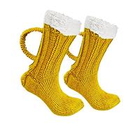 SDFR Calzini in maglia gialli, divertenti calzini a maglia, 25 x 30 cm, calzini invernali pazzi, progettati con una maniglia, speciali calze invernali per ragazzi e ragazze (boccale da birra)