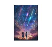 SDFUIJXCV Poster decorativo da parete su tela, motivo: coppia sotto il cielo stellato, poster decorativo moderno per camera da letto, per camera da letto (60 x 90 cm)