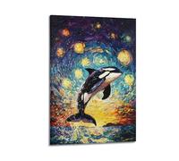 SDFUIJXCV Poster decorativo da parete su tela, motivo: Orca sotto il cielo stellato, poster decorativo per camera da letto, poster decorativo moderno per camera da letto (50 x 75 cm)