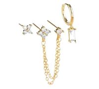 SDFWGG 3 Pezzi Piercing Orecchio Orecchini Cartilagine Set con Catena Pendente e Zircone Quadrato Orecchini Flat Back Helix Piercing Gioielli Regalo Accessori per Donna