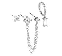 SDFWGG 3 Pezzi Piercing Orecchio Orecchini Cartilagine Set con Catena Pendente e Zircone Quadrato Orecchini Flat Back Helix Piercing Gioielli Regalo Accessori per Donna