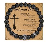 SDFWGG Bracciale Croce Uomo con Perline Satinate Rosario Occhio di Tigre Vintage Bracciale Elasticizzato Uomo Stile Sobrio Gioielli