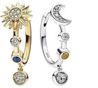 SDFWGG Orecchini Pendenti Sole Luna Stella Asimmetrici con Ciondolo Donna Pendenti Luna e Stella Orecchini a Perno con Zirconi Gioielli da Donna Stile Elegante