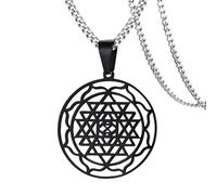 SDFXCDR Collana Personalizzata, Uomini Sri Yantra Mandala Collana Pendente in Nero Lucky Charm Benedetto Energizzato Gioielli Spirituali 24 Pollici Regalo