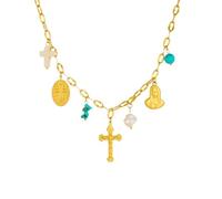 SDFXCDR Collana Uomo Collana Personalizzata Turchese Perla Croce Multi Ciondolo Collana per Le Donne Trend Collo Catena Impermeabile Gioielli Regalo