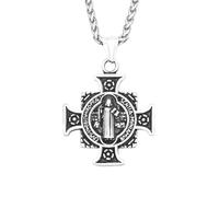SDFXCDR Collana Uomo Collana Personalizzata Vintage San Benedetto Esorcista Ciondolo Collana per Gli Uomini Donne Gioielli Religiosi Moda Biker Amuleto Regalo