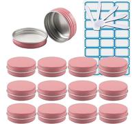 SDGBCXD, 10 barattoli di latta di alluminio rotondi rosa vuoti da 30 ml con coperchi a vite contenitori for cosmetici balsamo for le labbra vasetti con 5 cucchiai, 1 etichetta ,Barattoli per cosmetici