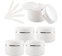 SDGBCXD, 5 barattoli cosmetici vuoti in plastica bianchi da 150 ml con coperchio a vite e nastro argentato, contenitori piccoli da 150 g for unguenti fatti in casa, 5 spatole ，Barattoli per cosmetici(