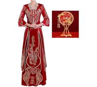 SDGBCXD Abito da Sposa, Abito da Sposa Cinese in Velluto con Scollo a V Top Rosso splendido Ricamato Gonna a Pieghe Tradizionale Qipao Come Matrimonio(Style2,6XL)