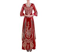 SDGBCXD Abito da Sposa, Abito da Sposa Cinese in Velluto con Scollo a V Top Rosso splendido Ricamato Gonna a Pieghe Tradizionale Qipao Come Matrimonio(Style1,9XL)