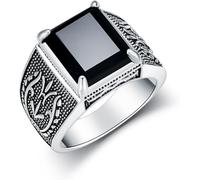 SDGBCXD Anello con gemma， Anello con pietra preziosa nera da 6 carati, 10 x 12 mm, in argento sterling 925, ossidato, fatto a mano, in onice nero, da motociclista punk, da uomo