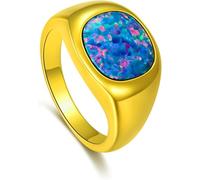 SDGBCXD Anello con gemma， Anello in argento sterling 925 con pietra preziosa opale di fuoco e nome personalizzato, regalo di gioielli