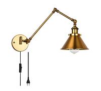 SDGBCXD Applique, Applique da Parete a Braccio Lungo Vintage con Interruttore, Lampada da Parete retrò Dorata con Cavo, Illuminazione da Parete for Interni Regolabile